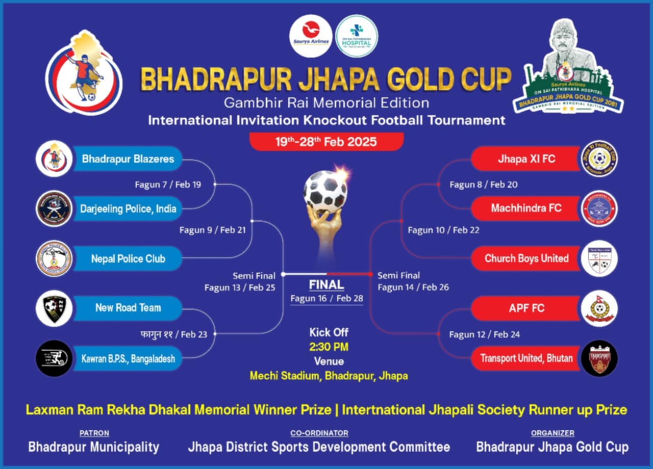 Bhadrapur Jhapa Gold Cup 2081: Match Schedule Unveiled for Gambhir Rai Memorial Edition